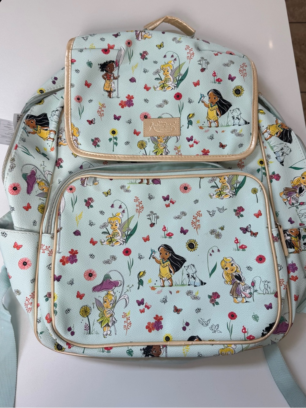 Disney Mint Floral Animator’s Collection Backpack with Gold Trim